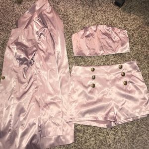 Fashion Nova Lavender Satin Business Short Set